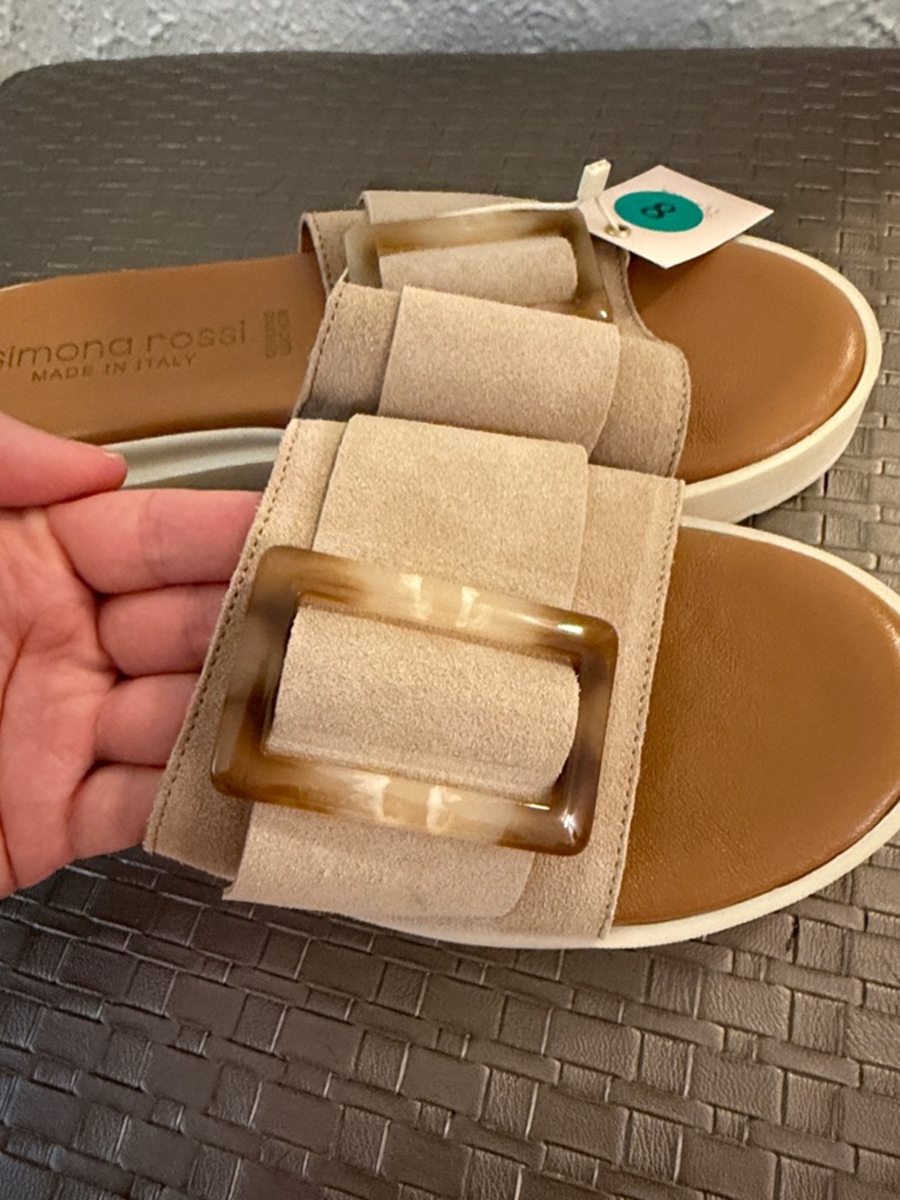 Leather Neutral Suede Platform Slide Mules - Picture 3 of 4